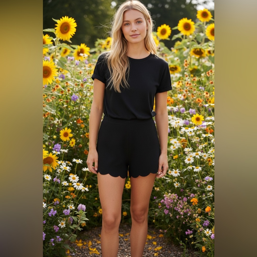 SHEIN Black Scalloped Hem Skorts